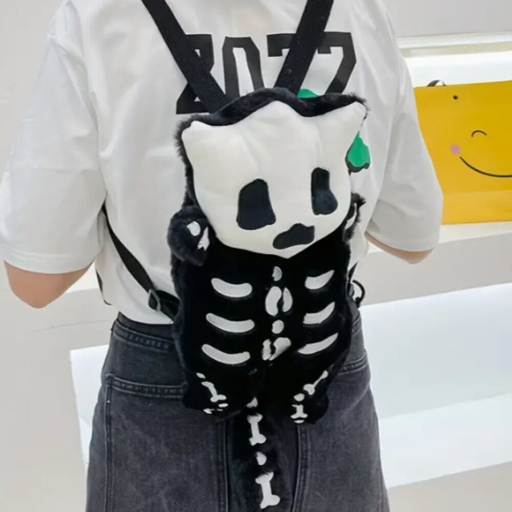 Pet Skeleton Plush Backpack Black White Silver NWT
